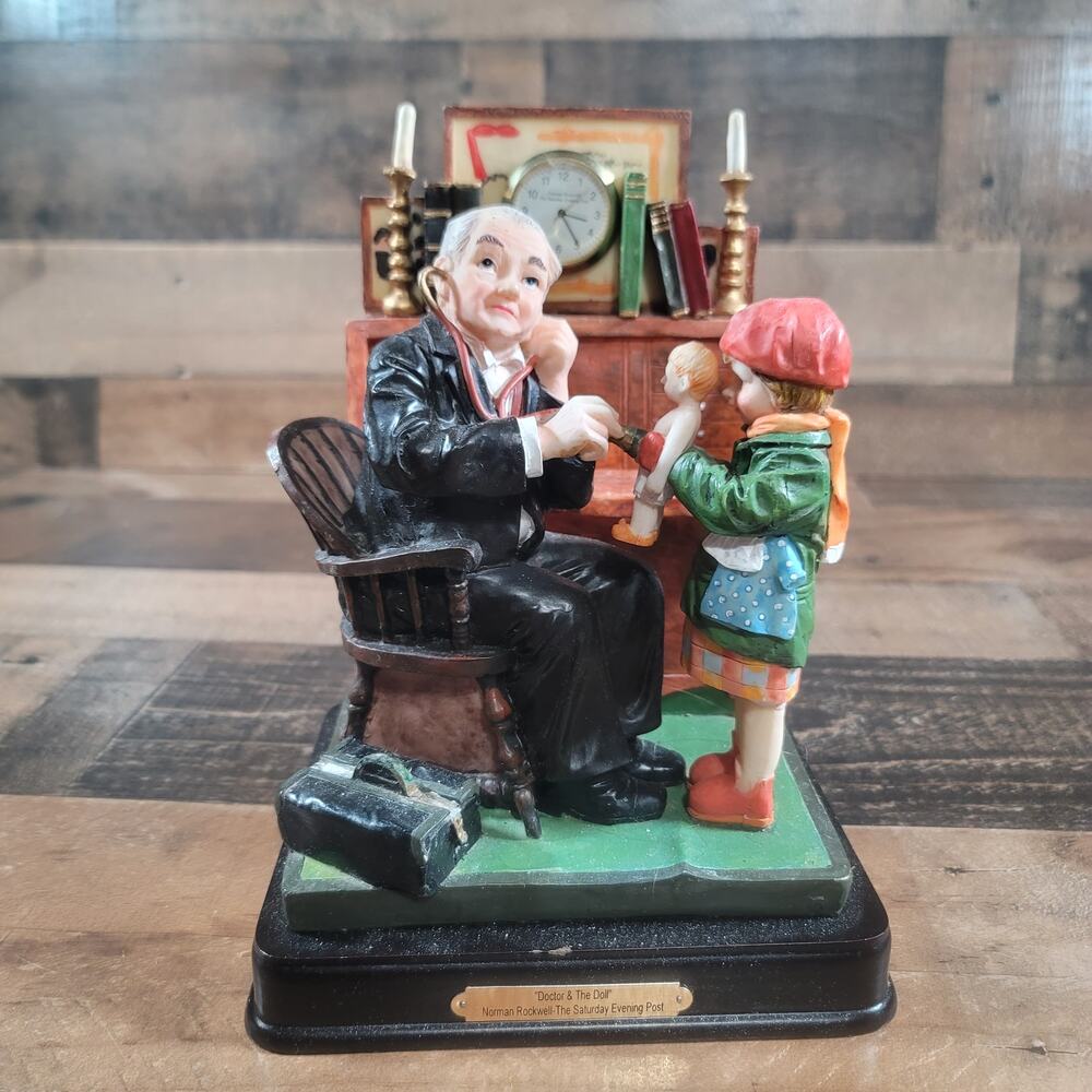 Vintage Norman Rockwell "Doctor & Doll" Clock Statue